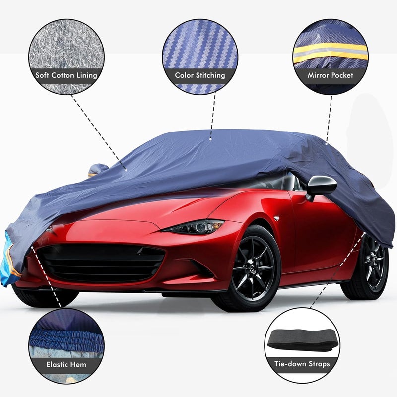 DINGHAO Car Cover Waterproof All Weather, 6 Layers Outdoor Full Exterior Cover Rain Sun UV Snowproof Protection with Zipper Cotton, Mirror Pocket for Mazda MX-5 - Image 2